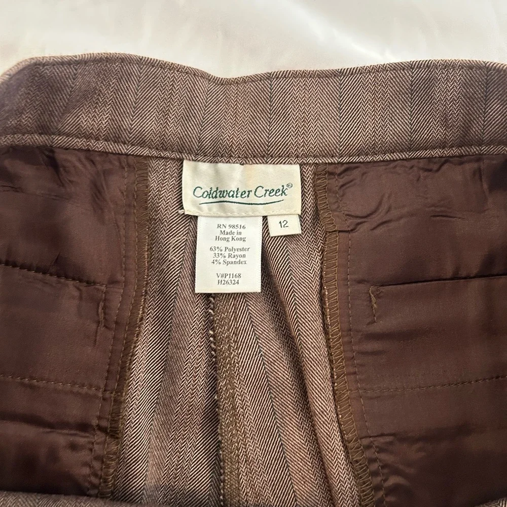 Coldwater Creek Brown Pinstripe Dress Pants Womens 12 Straight Leg Career Work